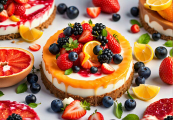 Assorted Fruit-Topped Cakes on a Table