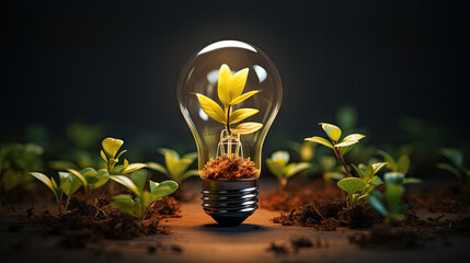 A light bulb with a plant inside it, showcases a creative concept of sustainability and growth. It's perfect for eco-friendly designs, environmental awareness campaigns, and innovative business ideas - obrazy, fototapety, plakaty