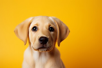 cute labrador puppy yellow background