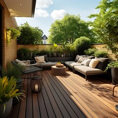 3d rendering of a beautiful terrace with a view of the garden