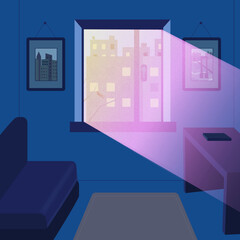 Dark blue room and light from window