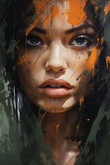 A woman's face beneath a heavy downpour of ink, portraying the overwhelming weight of persistent mental health struggles