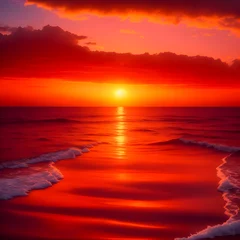 Papier Peint photo Rouge sunset over the sea