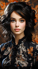 Fototapeta premium A painting of... Sun-Kissed Smile Unveiling Inner Harmony, Moonlight Draped on Velvet Eyes, Woven Threads of Story in Every Brushstroke, Where Strength Blooms Like a Delicate Rose.
