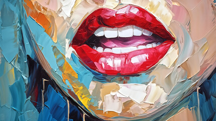 abstract painting attractive sexy female lips close mouth, no te