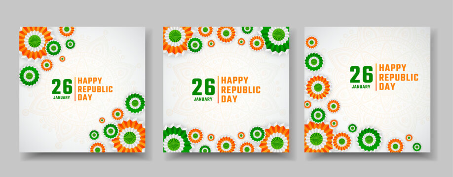 26 January - Happy Republic Day Post Template Collection. Indian Republic Day Celebration Flyer and Banner Design.