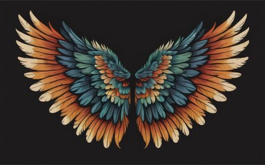 Fototapeta premium feathered wings, best quality, black background by ai generated