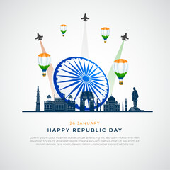 26 January - Happy Republic Day India Celebration greeting card. Minimal Republic Day of India Post