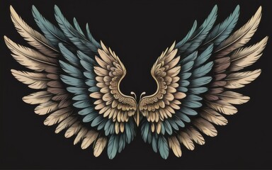 Obraz premium feathered wings, best quality, black background by ai generated