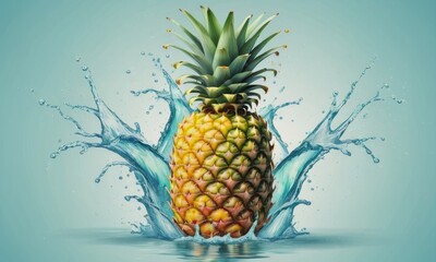 Pineapple in water splash realistic composition by ai generated