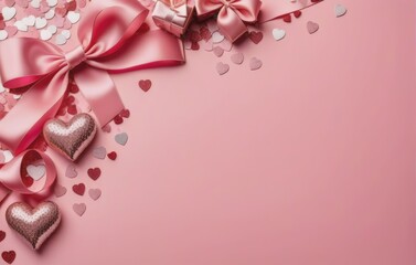 Obraz na płótnie Canvas saint valentine's day decorations curly silk ribbon shiny by ai generated