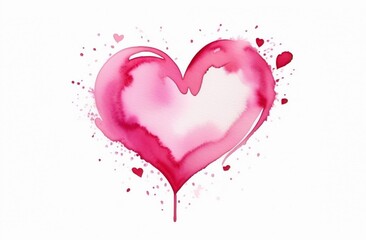 Watercolor pink paper texture hand drawn isolated heart on white background for text design, label, valentine day.