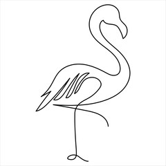 Continuous one line drawing of flamingo bird vector illustration