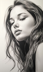 Naklejka premium A painting of... Sun-Kissed Smile Unveiling Inner Harmony, Moonlight Draped on Velvet Eyes, Woven Threads of Story in Every Brushstroke, Where Strength Blooms Like a Delicate Rose