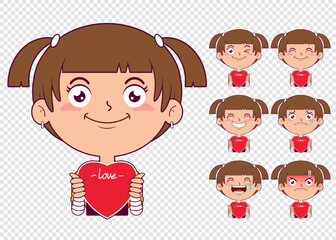 girl holding heart cartoon cute collection