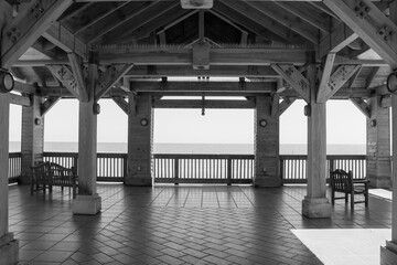Serene Ocean View - Black and White Scene from Shaded Pavilion in Key West, Florida