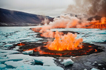 Group of Lava on Body of Water, Majestic Natural Phenomenon Creating a Mesmerizing Visual Display