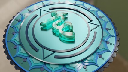 A 3D illustration of the 5th chakra, turquoise (Vishuddha)