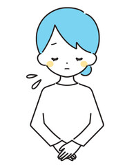 水色｜お辞儀をして謝罪する女性｜私服