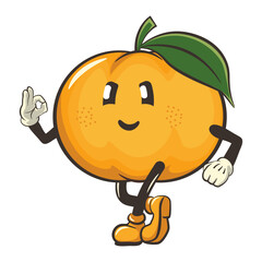 vector illustration of a cute calm mandarin orange character mascot giving an okay sign, work of handmade