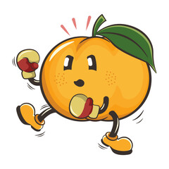 vector illustration of a cute mandarin orange character mascot practicing boxing wearing boxing gloves, work of handmade