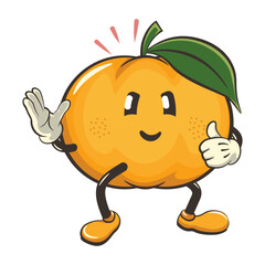 vector illustration of cute mandarin orange character mascot giving a thumbs up, work of handmade