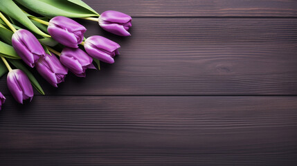 bouquet of purple tulips on a wooden table,  flower wallpaper, floral background