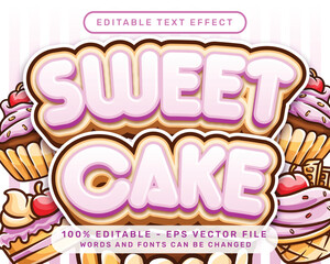 sweet cake 3d text effect and editable text effect with cake illustration