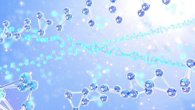 3D animation Molecule macro Cosmetic Essence, Liquid bubble, Molecule inside Liquid Bubble
