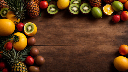 healthy organic food, diet, AI generated, pineapples, orange, kiwi, lemon