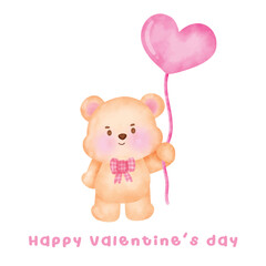 Hand painted watercolor  teddy bear for Valentine's day card or romantic post cards.