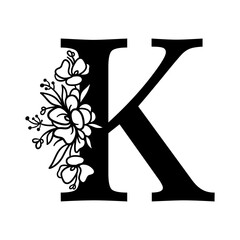 Floral letter K. Flower Alphabet. Floral monogram.