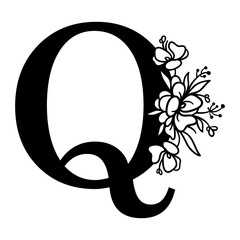 Floral letter Q. Flower Alphabet. Floral monogram.