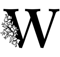 Floral letter W. Flower Alphabet. Floral monogram.