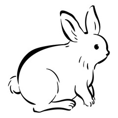 ウサギの和風ベクターイラスト（白黒）。