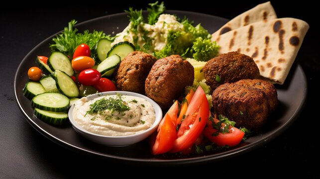 arabic arabic shawerma plate in mediterranean Levantine Cuisine on dark plate