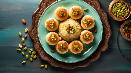arab sweets. traditional eid semolina maamoul or mamoul with elegant food platting - obrazy, fototapety, plakaty