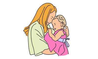 line art color of woman hold her baby. Happy Mother day