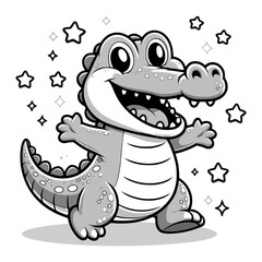 Fototapeta premium cute cartoon character of crocodile - black and white (artwork 3)