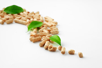 Wood pellets biofuel isolated on white background