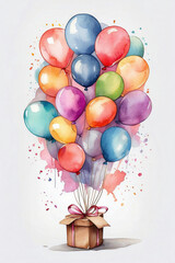 Painting of Box With Balloons Floating Out - Colorful Artwork for Decor