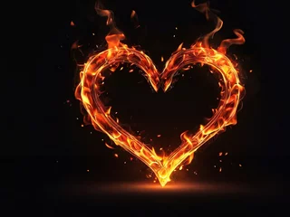 Fotobehang Corazón formado por llamas sobre fondo negro © Jomizu
