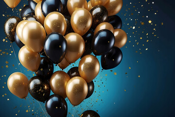 Floating Black and Gold Balloons, A Festive Celebration in the Air