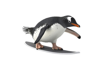 Fototapeta premium Penguin Riding Skateboard on White Background