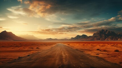 Fototapeta na wymiar Empty desert road in the middle sand dunes.