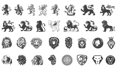 Poster Lion glyph set. Lion head monochromatic style collection. Lion icons bundle © Yqbal