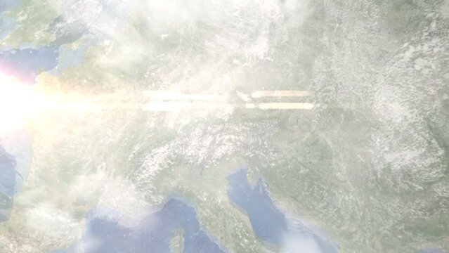 Zoom in from space and focus on Kufstein, Austria. 3D Animation. Background for travel intro. Elements of this image furnished by NASA.