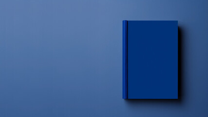 Flat Lay of a Navy-Blue Book on a Soft Blue Background With Copy Space - obrazy, fototapety, plakaty