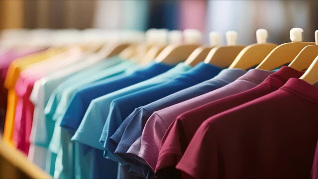 Closeup of a row of neatly rolled tshirts on a shelf.