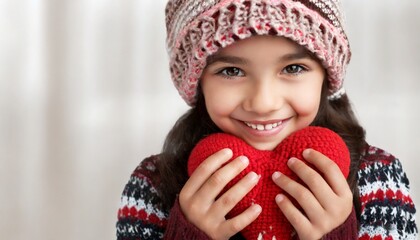 Kid Holding a Knitted Heart